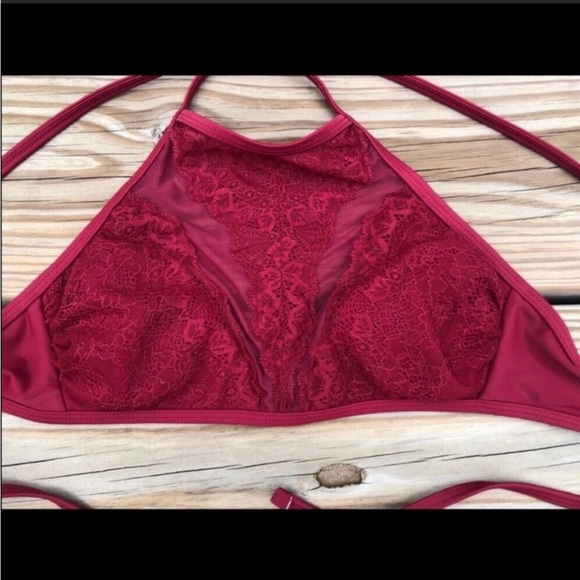 Target Xhilaration red lacy mesh padded small high neck bikini top - Picture 6 of 11